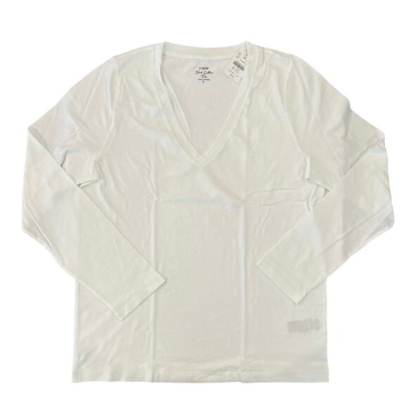 NWT J. Crew White Long-Sleeve Vintage Slub Cotton V-Neck Tee - Picture 1 of 9
